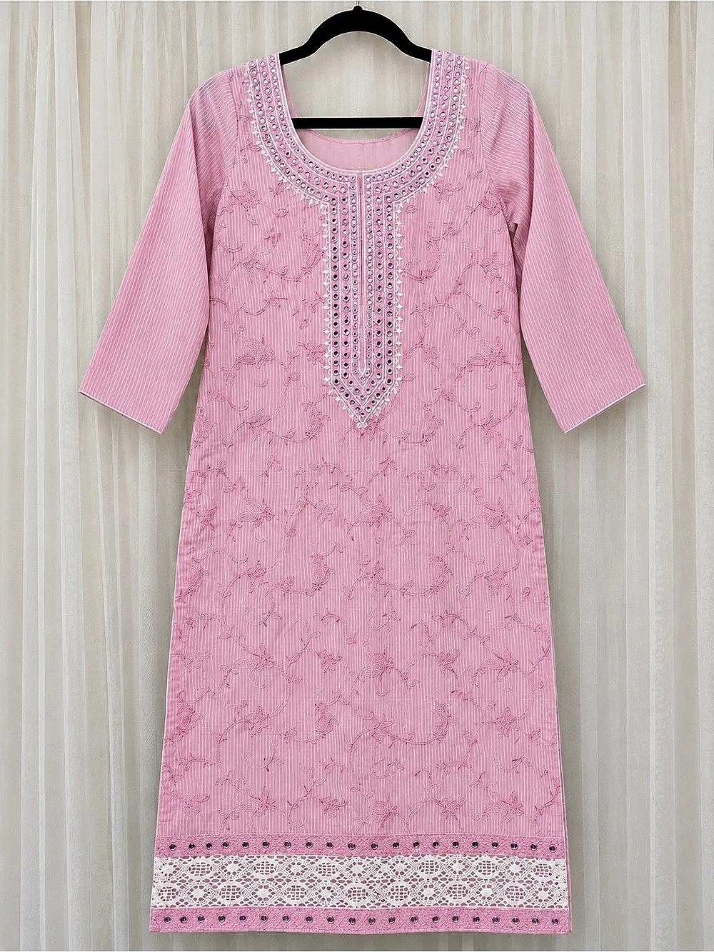 Light Pink Indian Pakistani Embroidered Kurta Dress – Mirror Detail